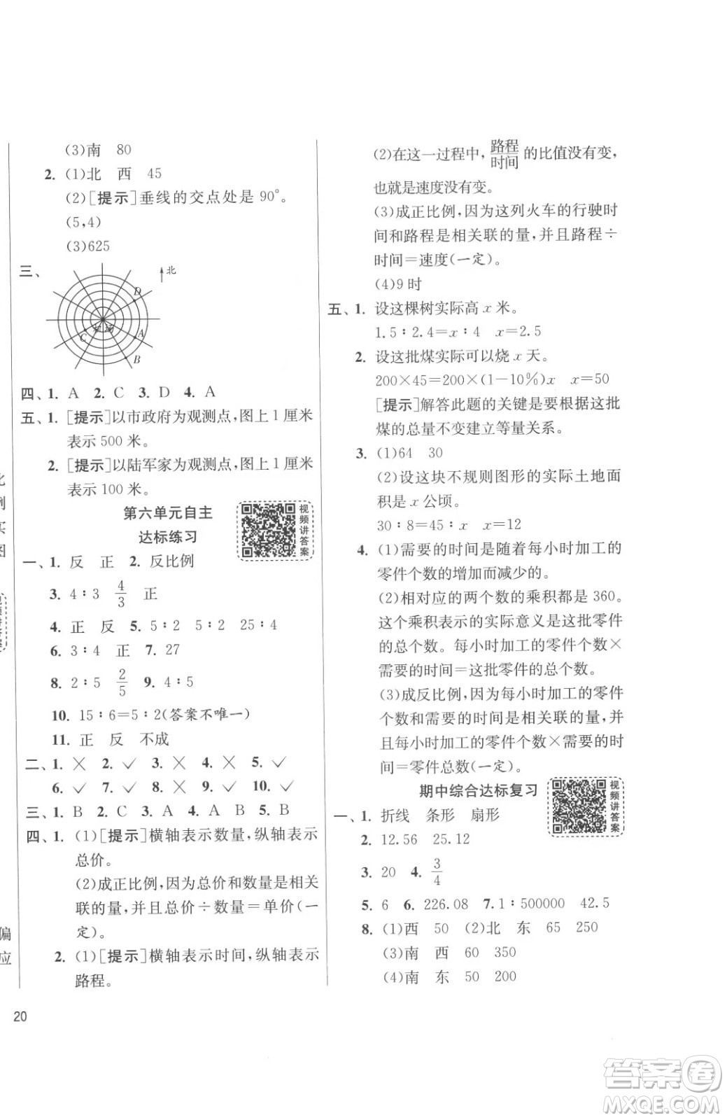 江蘇人民出版社2023春季1課3練單元達(dá)標(biāo)測(cè)試六年級(jí)下冊(cè)數(shù)學(xué)蘇科版參考答案