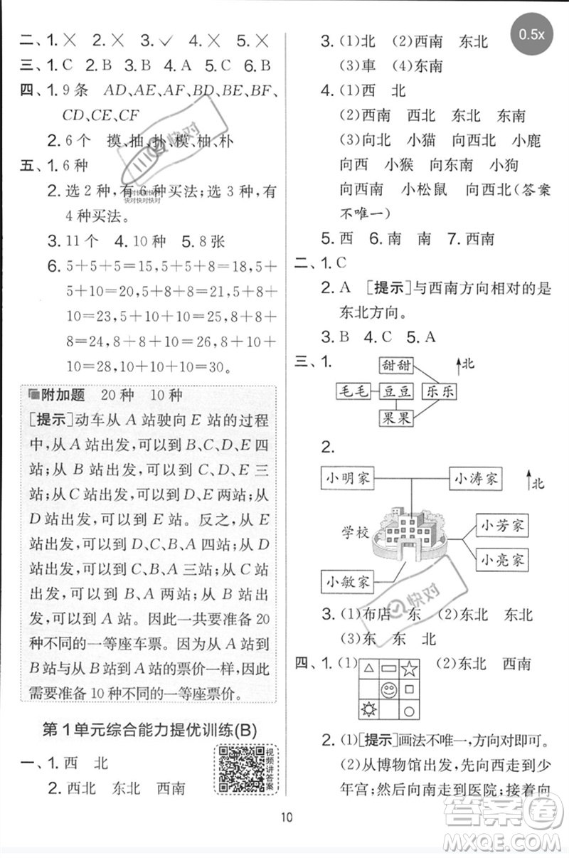 江蘇人民出版社2023春實驗班提優(yōu)大考卷三年級數(shù)學(xué)下冊人教版參考答案