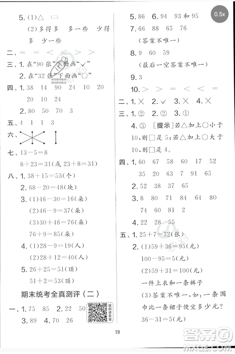 江蘇人民出版社2023春實驗班提優(yōu)大考卷一年級數(shù)學(xué)下冊北師大版參考答案