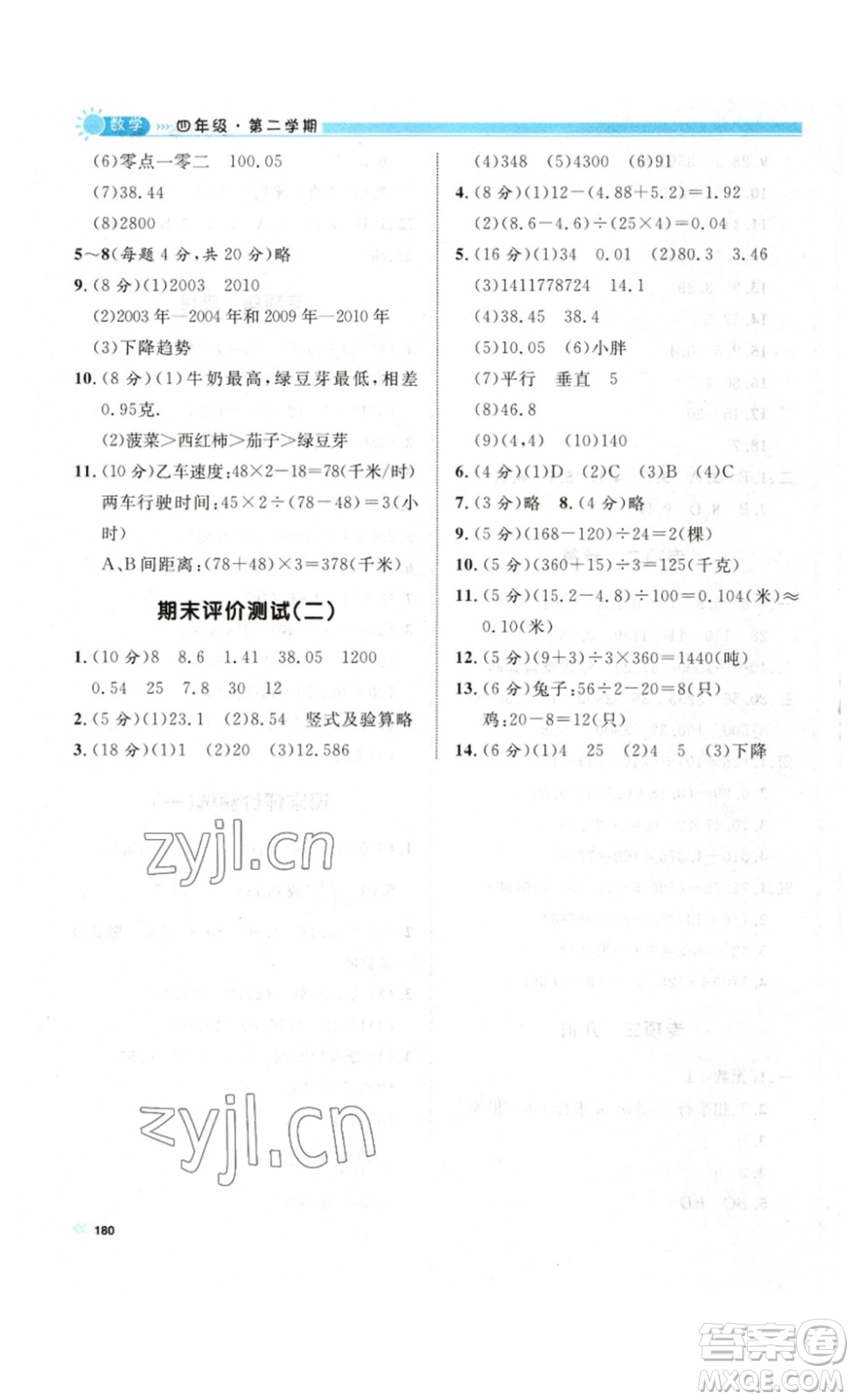 天津人民出版社2023鐘書金牌上海作業(yè)四年級數(shù)學(xué)下冊滬教版答案