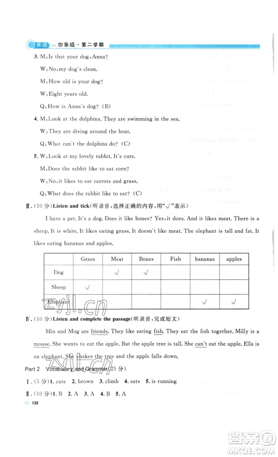 天津人民出版社2023鐘書金牌上海作業(yè)四年級英語下冊N版答案