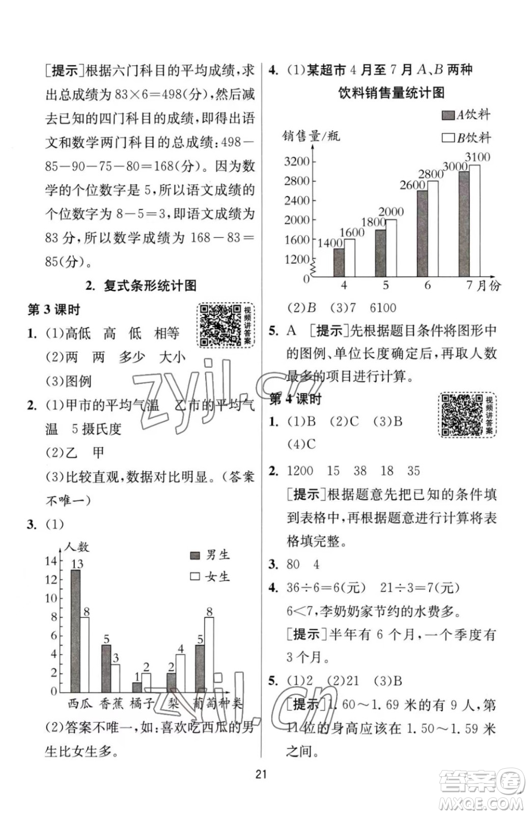 江蘇人民出版社2023春季1課3練單元達標測試四年級下冊數學人教版參考答案