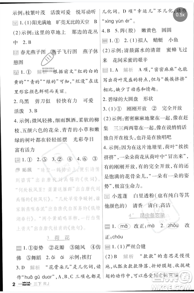 南京師范大學出版社2023一遍過三年級語文下冊人教版參考答案