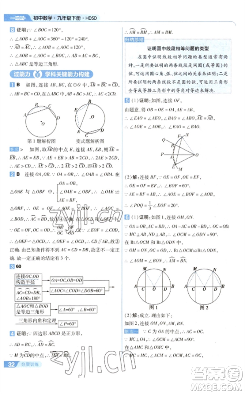 南京師范大學(xué)出版社2023一遍過(guò)九年級(jí)數(shù)學(xué)下冊(cè)華東師大版參考答案