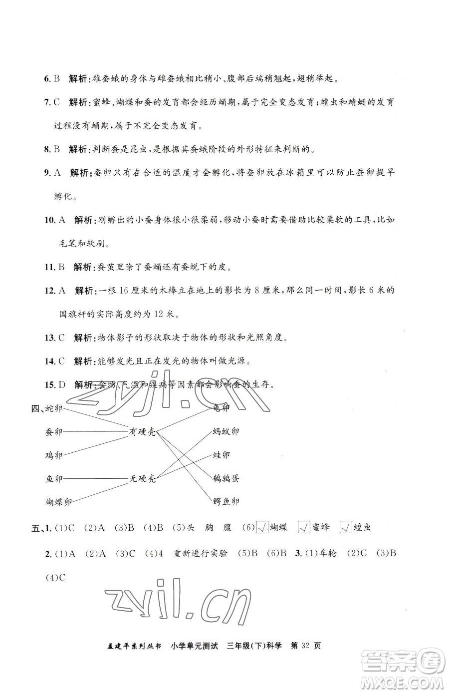 浙江工商大學(xué)出版社2023孟建平小學(xué)單元測(cè)試三年級(jí)下冊(cè)科學(xué)教科版參考答案