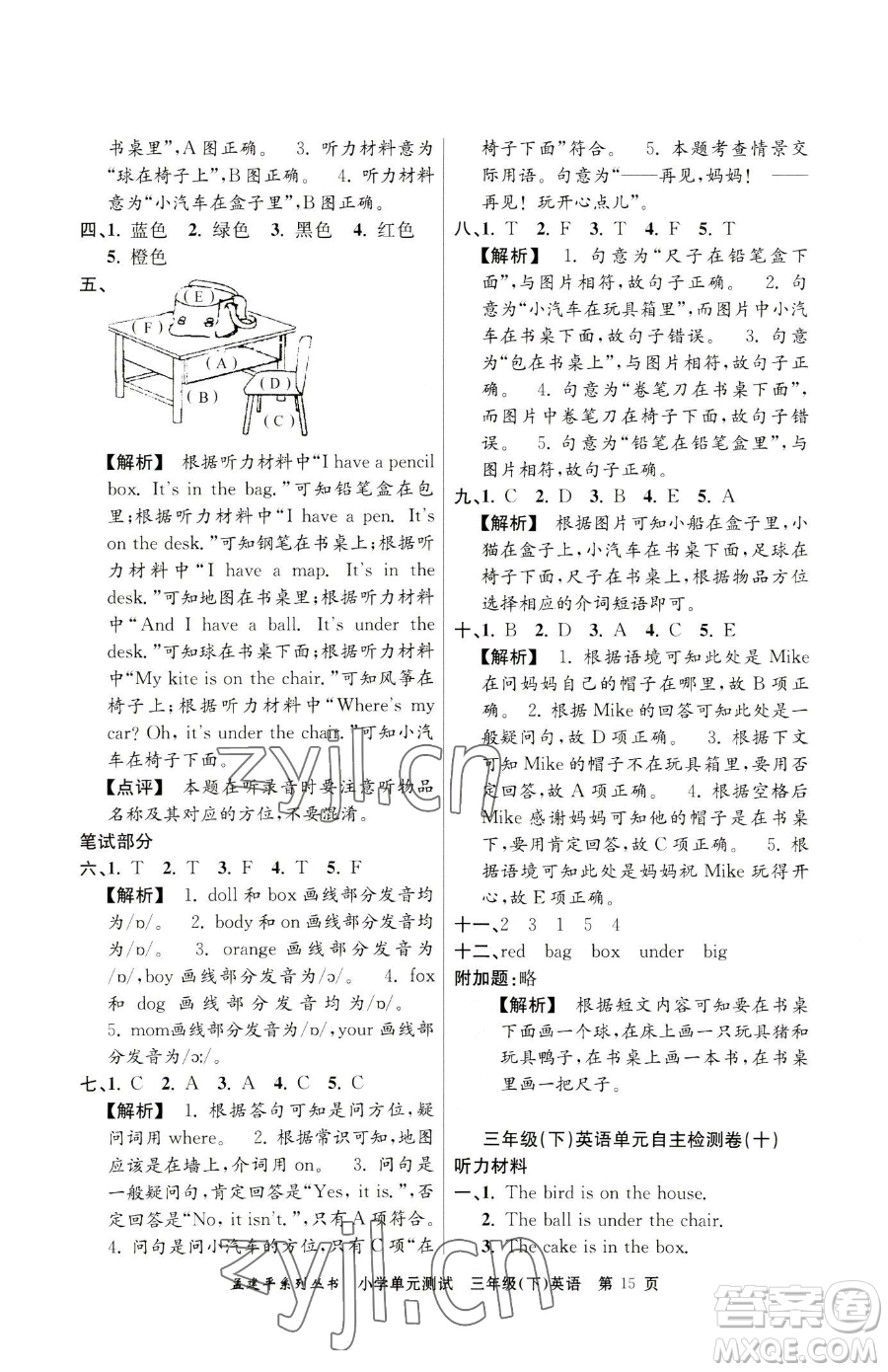 浙江工商大學(xué)出版社2023孟建平小學(xué)單元測(cè)試三年級(jí)下冊(cè)英語(yǔ)人教版參考答案