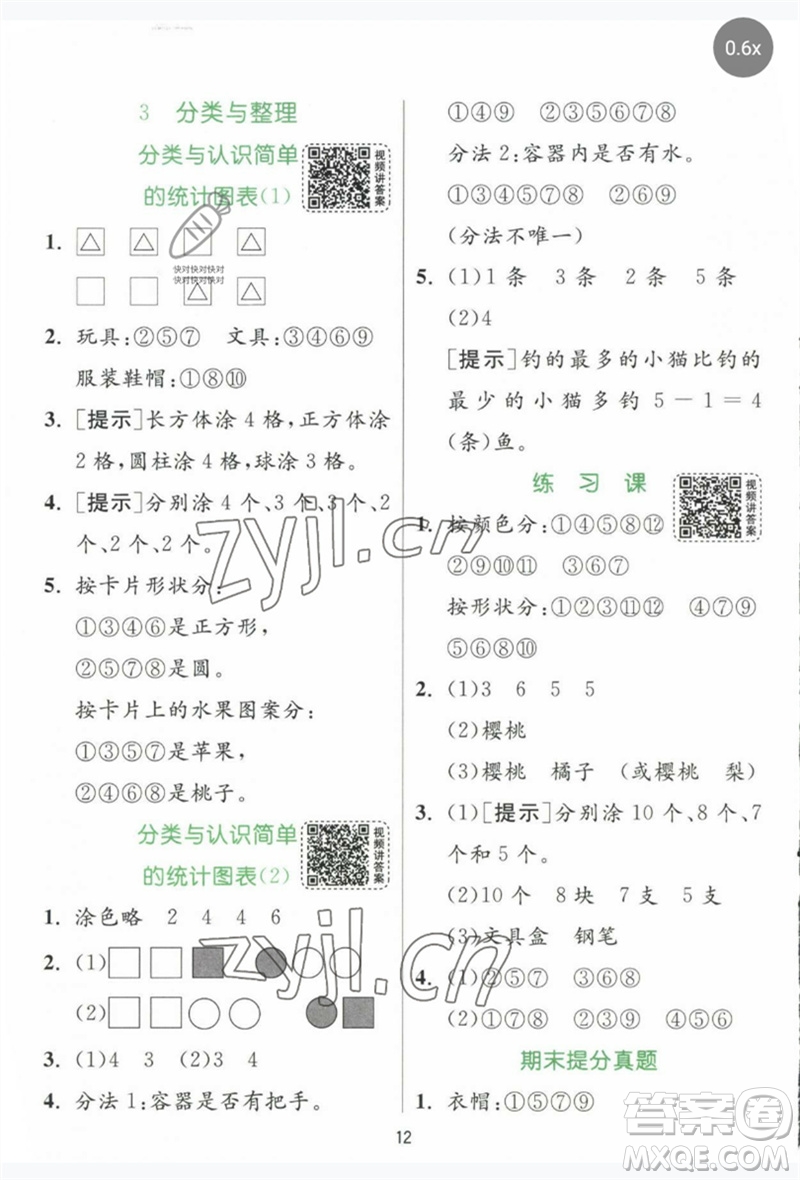 江蘇人民出版社2023實(shí)驗(yàn)班提優(yōu)訓(xùn)練一年級數(shù)學(xué)下冊人教版參考答案