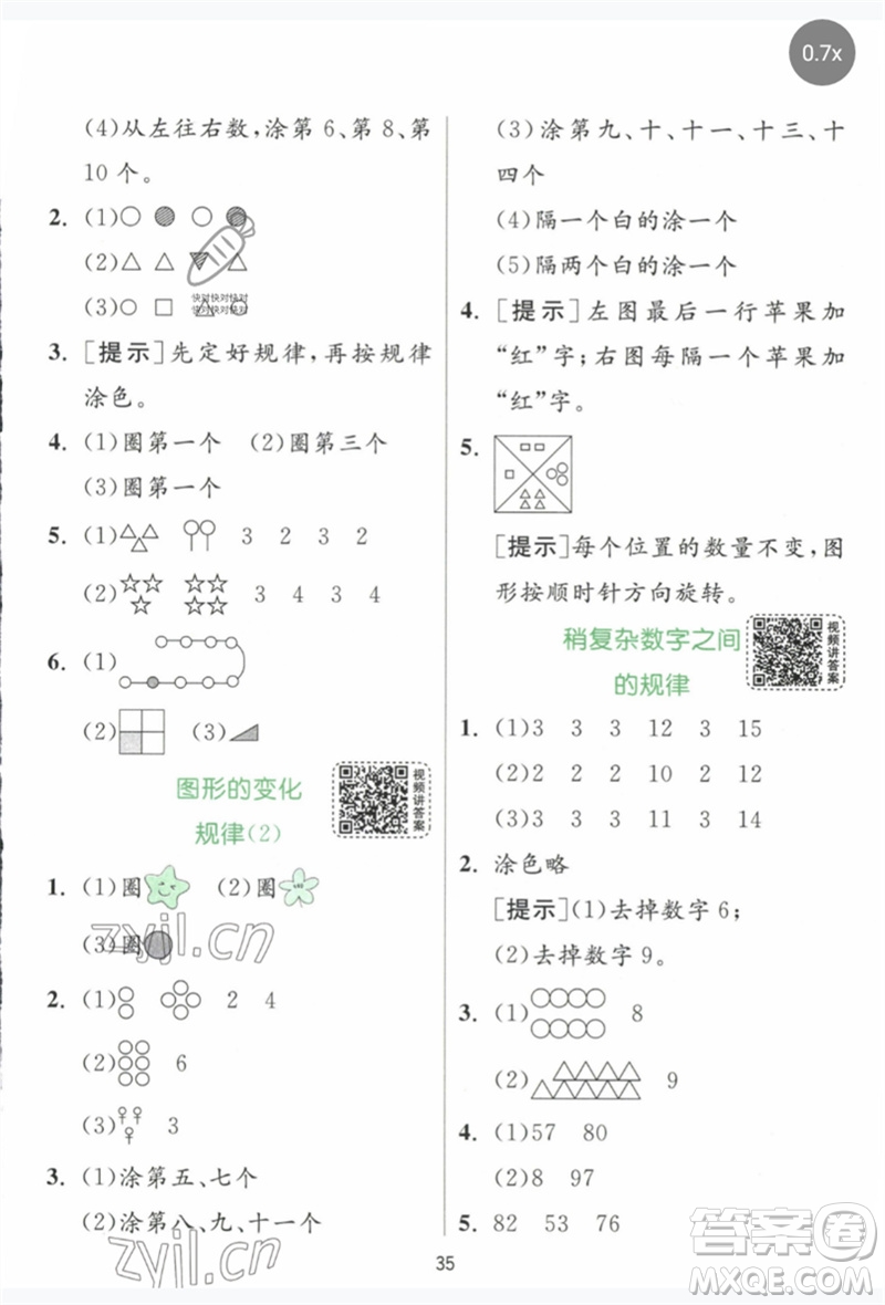 江蘇人民出版社2023實(shí)驗(yàn)班提優(yōu)訓(xùn)練一年級數(shù)學(xué)下冊人教版參考答案