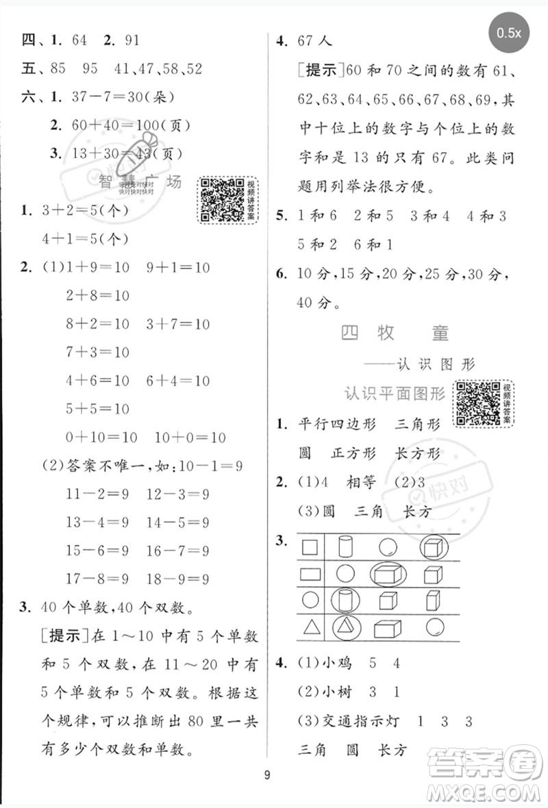 江蘇人民出版社2023實(shí)驗(yàn)班提優(yōu)訓(xùn)練一年級數(shù)學(xué)下冊青島版參考答案