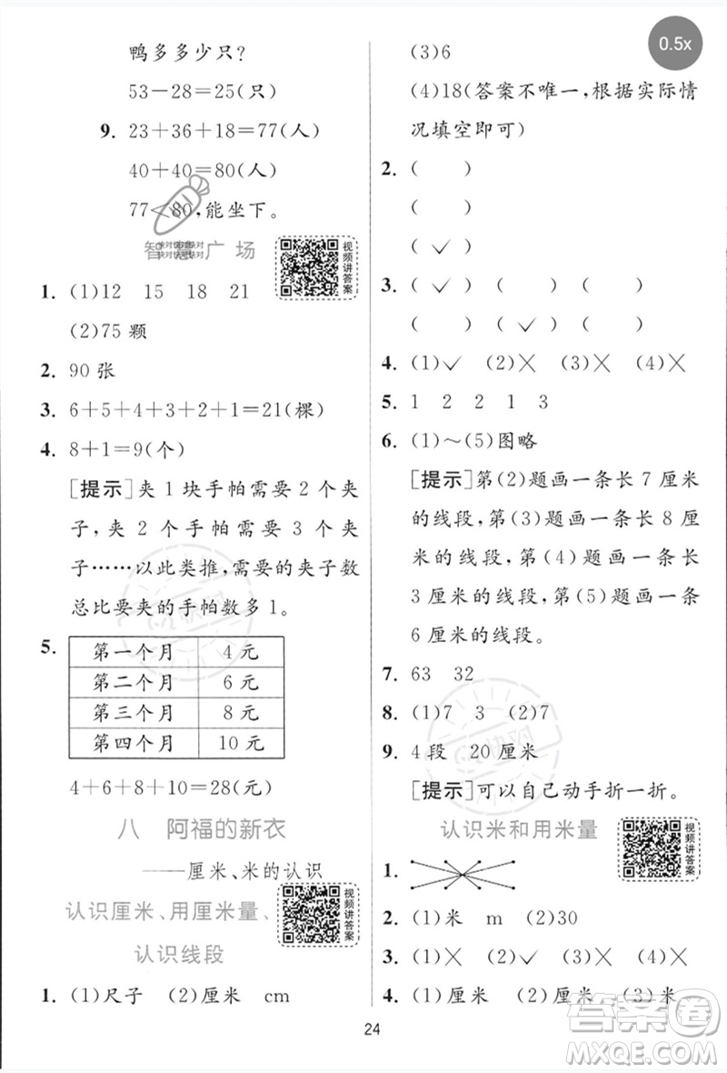 江蘇人民出版社2023實(shí)驗(yàn)班提優(yōu)訓(xùn)練一年級數(shù)學(xué)下冊青島版參考答案