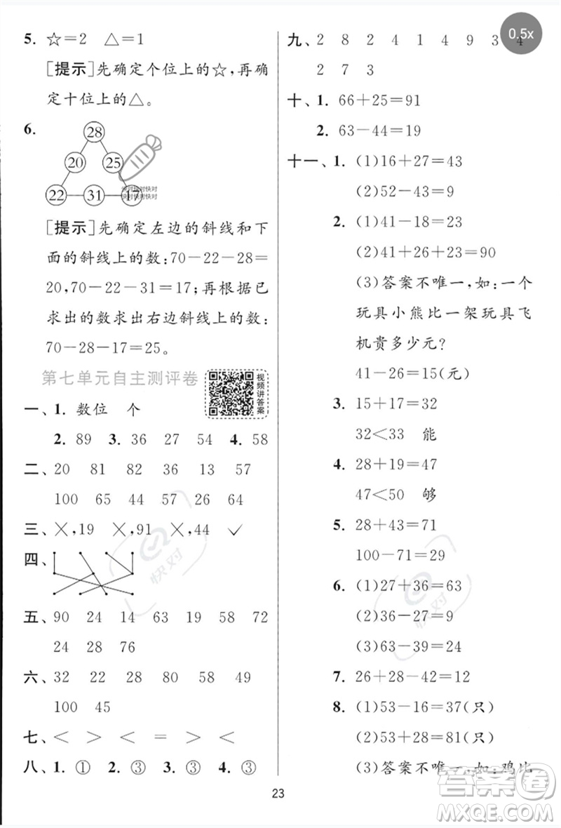 江蘇人民出版社2023實(shí)驗(yàn)班提優(yōu)訓(xùn)練一年級數(shù)學(xué)下冊青島版參考答案