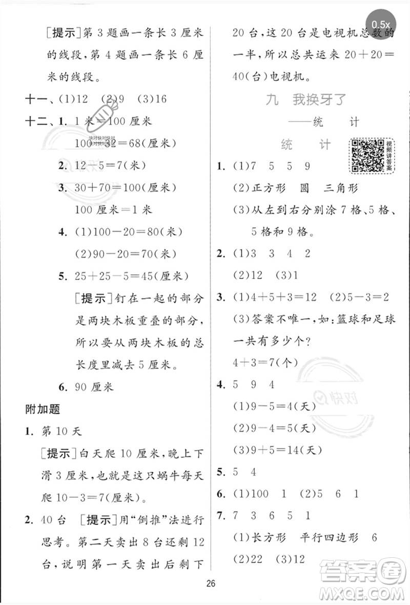 江蘇人民出版社2023實(shí)驗(yàn)班提優(yōu)訓(xùn)練一年級數(shù)學(xué)下冊青島版參考答案