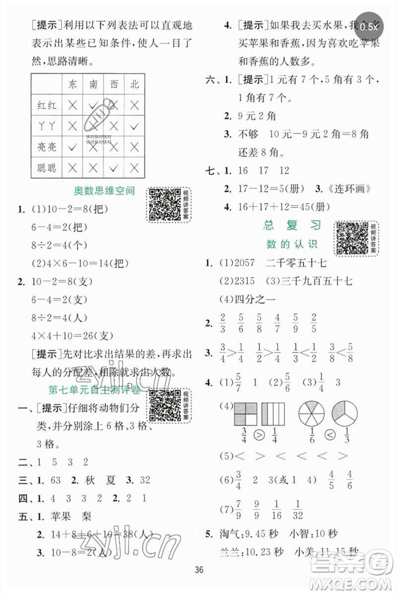 江蘇人民出版社2023實(shí)驗(yàn)班提優(yōu)訓(xùn)練三年級數(shù)學(xué)下冊北師大版參考答案