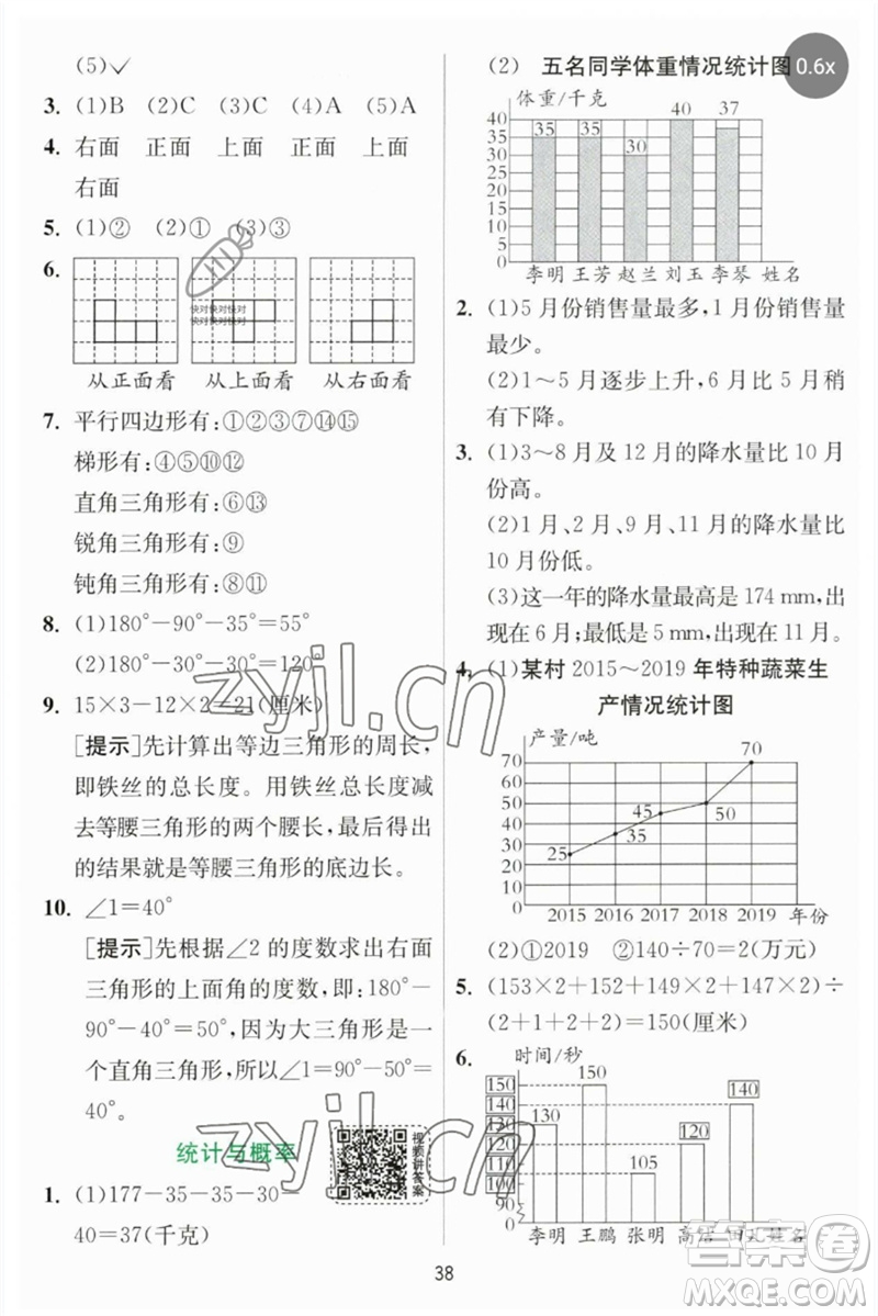 江蘇人民出版社2023實(shí)驗(yàn)班提優(yōu)訓(xùn)練四年級(jí)數(shù)學(xué)下冊(cè)北師大版參考答案