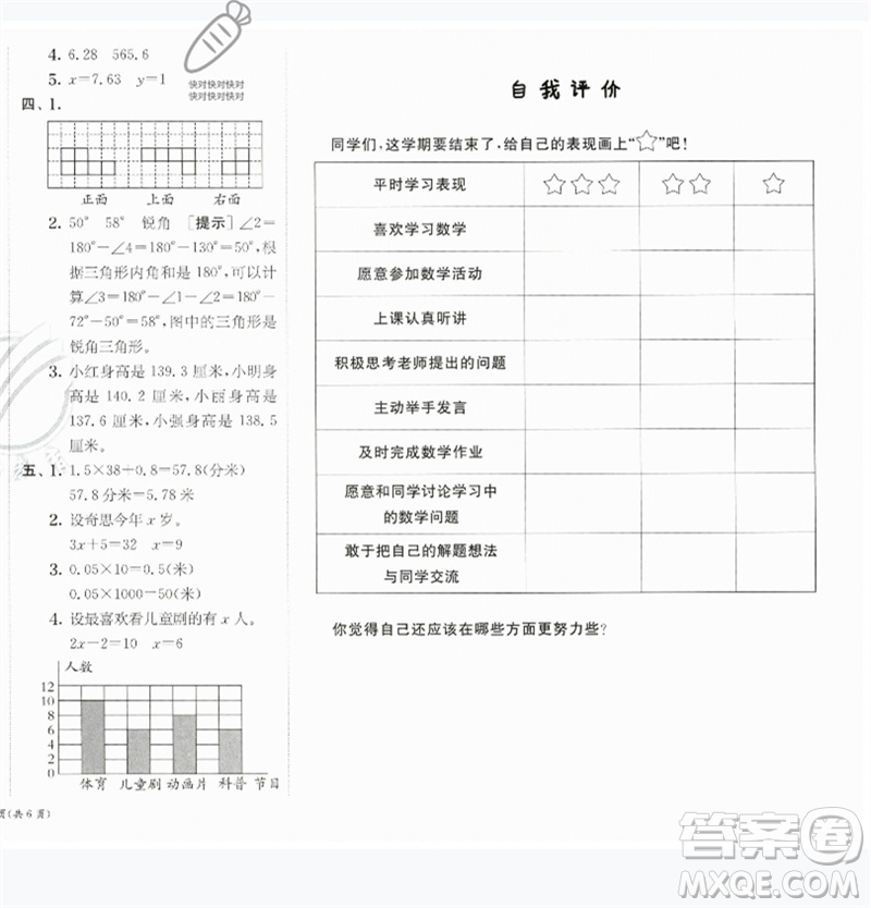 江蘇人民出版社2023實(shí)驗(yàn)班提優(yōu)訓(xùn)練四年級(jí)數(shù)學(xué)下冊(cè)北師大版參考答案