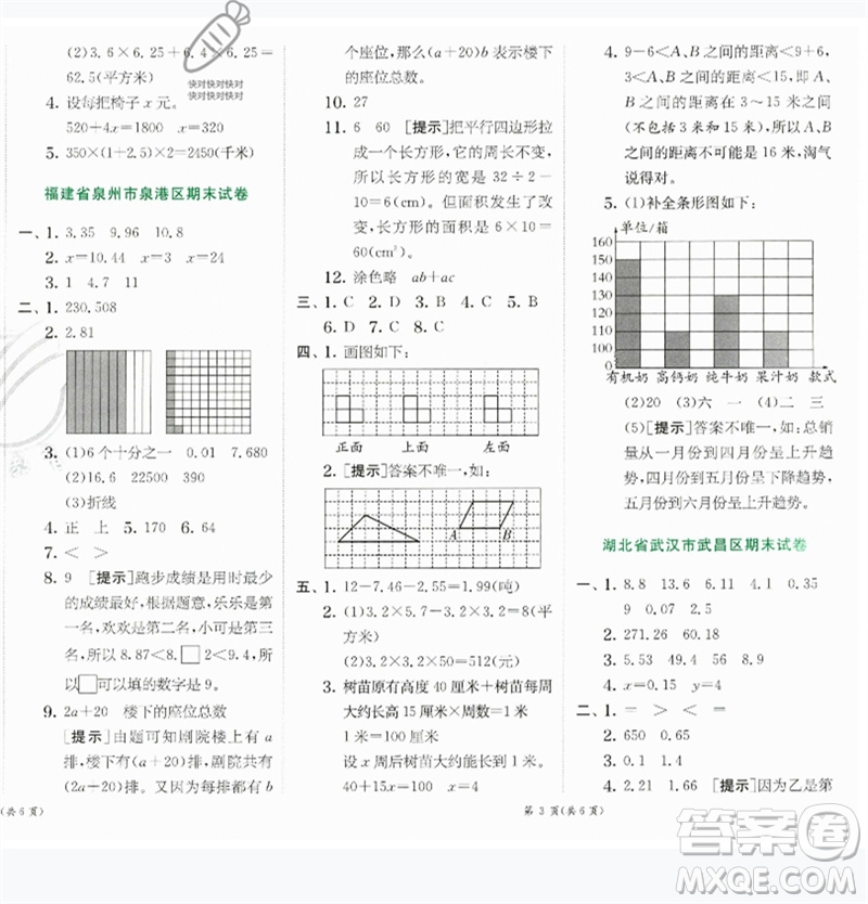 江蘇人民出版社2023實(shí)驗(yàn)班提優(yōu)訓(xùn)練四年級(jí)數(shù)學(xué)下冊(cè)北師大版參考答案