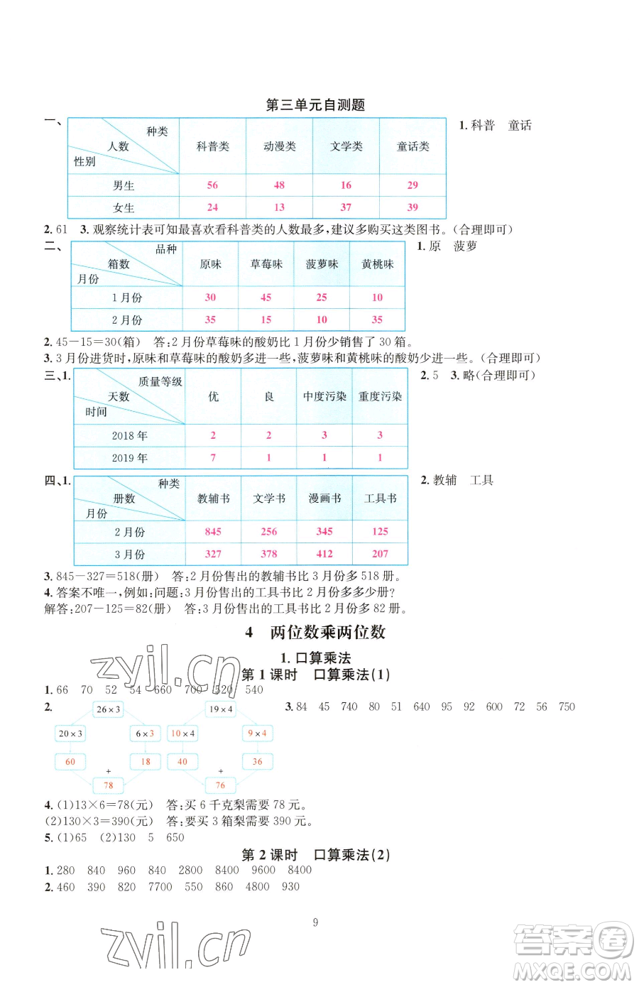 華東師范大學(xué)出版社2023華東師大版一課一練三年級(jí)下冊(cè)數(shù)學(xué)人教版A版參考答案