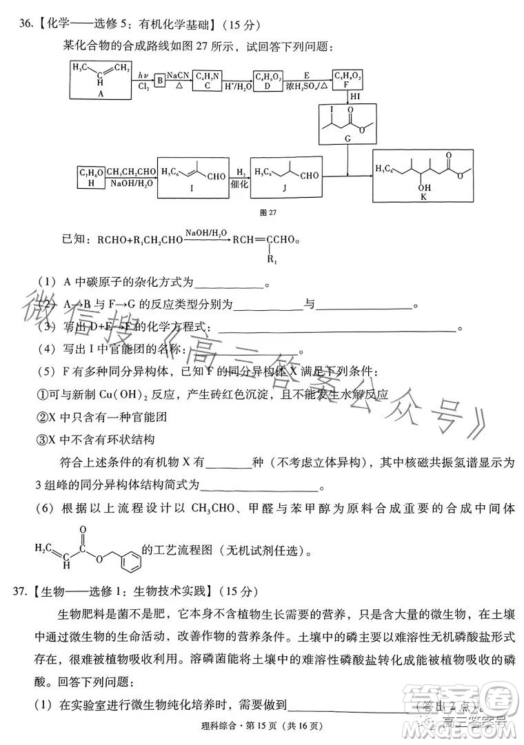 2023屆3+3+3高考備考診斷性聯(lián)考卷二理科綜合答案