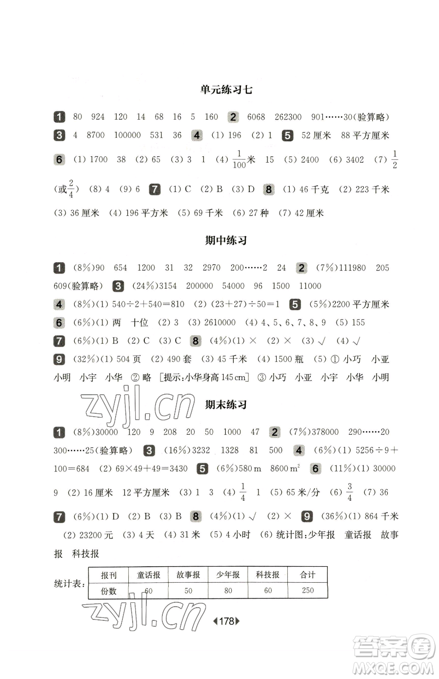 華東師范大學出版社2023華東師大版一課一練三年級下冊數學滬教版參考答案