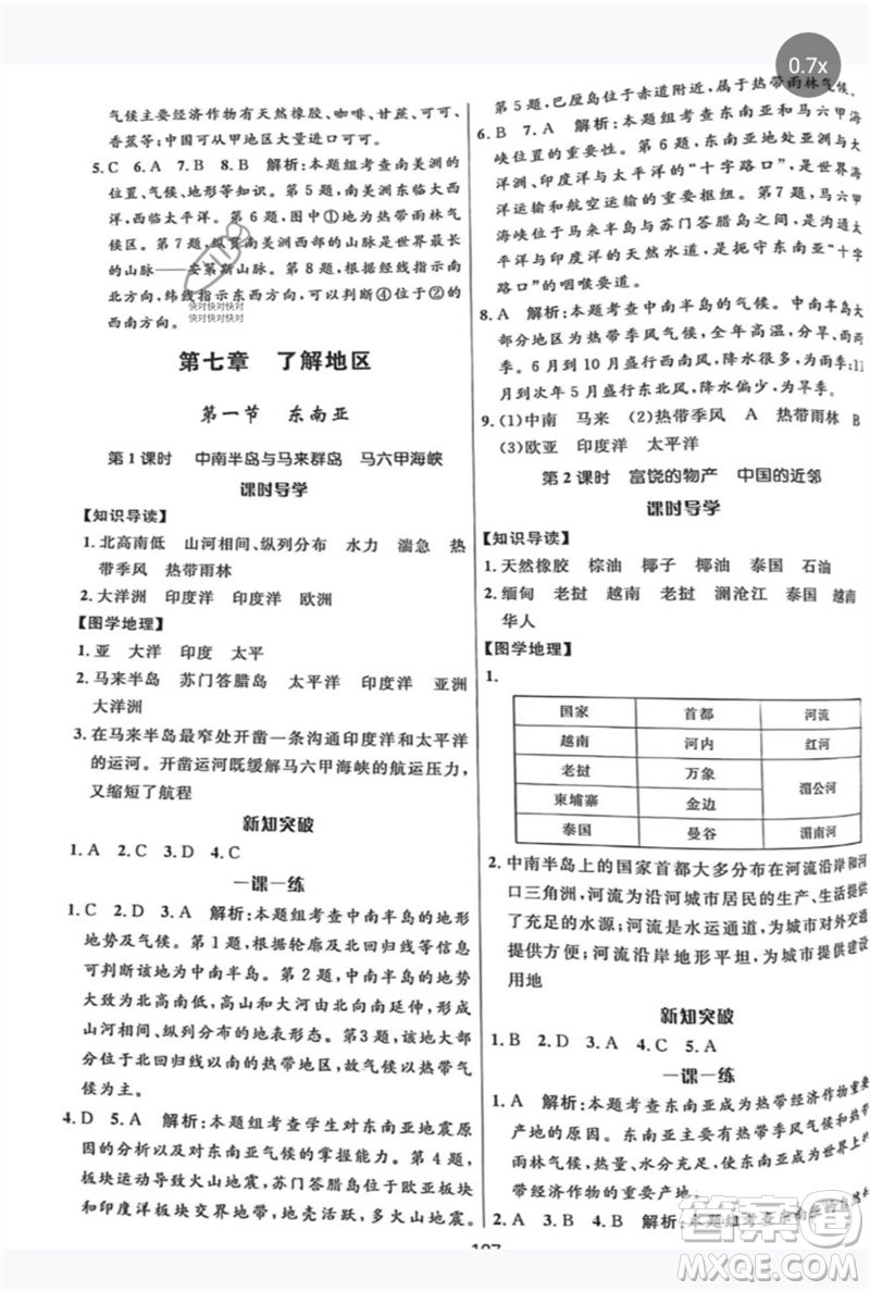 河北少年兒童出版社2023奪冠百分百新導(dǎo)學(xué)課時(shí)練七年級(jí)地理下冊(cè)課標(biāo)版參考答案