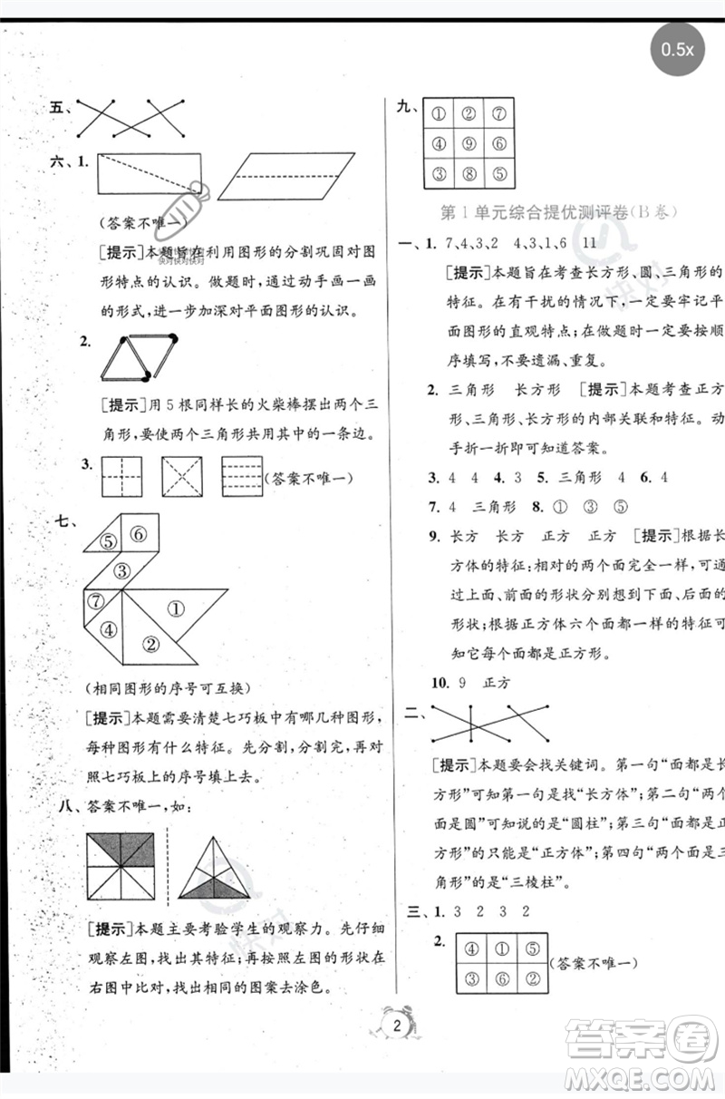 江蘇人民出版社2023春?jiǎn)卧p測(cè)全優(yōu)測(cè)評(píng)卷一年級(jí)數(shù)學(xué)下冊(cè)人教版參考答案