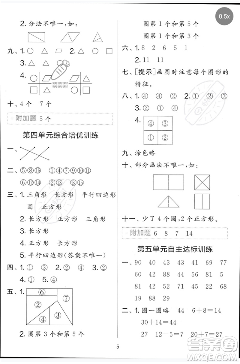 江蘇人民出版社2023春單元雙測全優(yōu)測評卷一年級數(shù)學下冊青島版參考答案