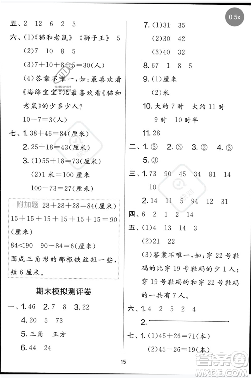 江蘇人民出版社2023春單元雙測全優(yōu)測評卷一年級數(shù)學下冊青島版參考答案