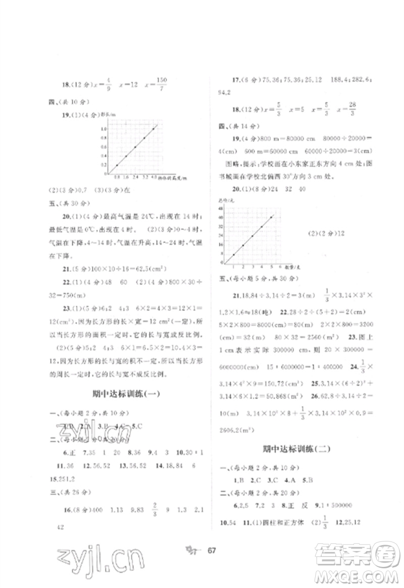 廣西師范大學(xué)出版社2023新課程學(xué)習(xí)與測(cè)評(píng)單元雙測(cè)六年級(jí)數(shù)學(xué)下冊(cè)北師大版D版參考答案