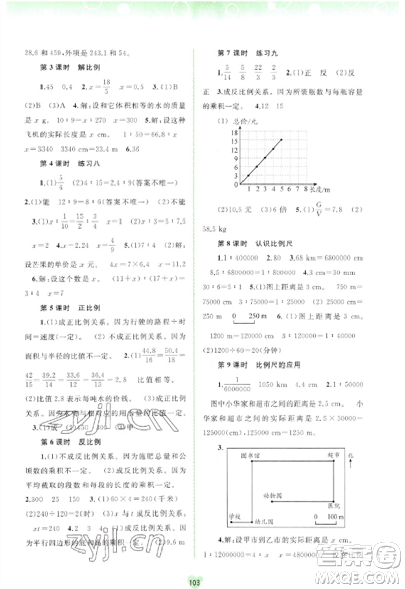 廣西師范大學(xué)出版社2023新課程學(xué)習(xí)與測(cè)評(píng)同步學(xué)習(xí)六年級(jí)數(shù)學(xué)下冊(cè)人教版參考答案