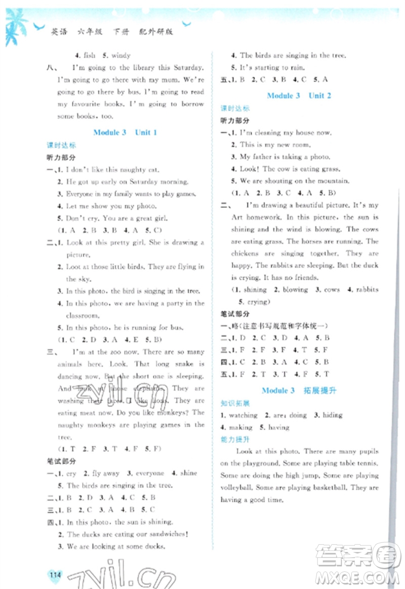 廣西師范大學(xué)出版社2023新課程學(xué)習(xí)與測(cè)評(píng)同步學(xué)習(xí)六年級(jí)英語(yǔ)下冊(cè)外研版參考答案