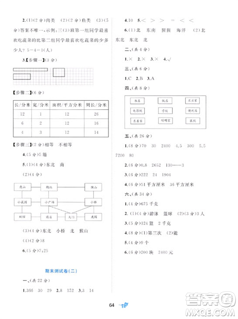 廣西師范大學出版社2023新課程學習與測評單元雙測三年級數(shù)學下冊人教版A版參考答案