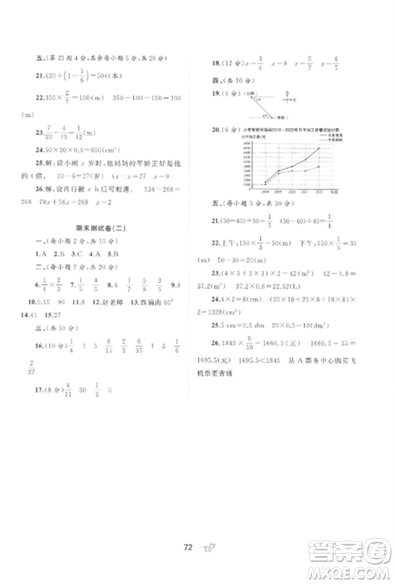 廣西師范大學(xué)出版社2023新課程學(xué)習(xí)與測評單元雙測五年級數(shù)學(xué)下冊北師大版D版參考答案