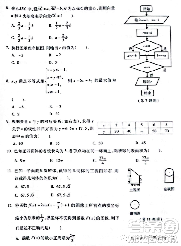 西安地區(qū)八校聯(lián)考2023屆高三數(shù)學文科試卷答案