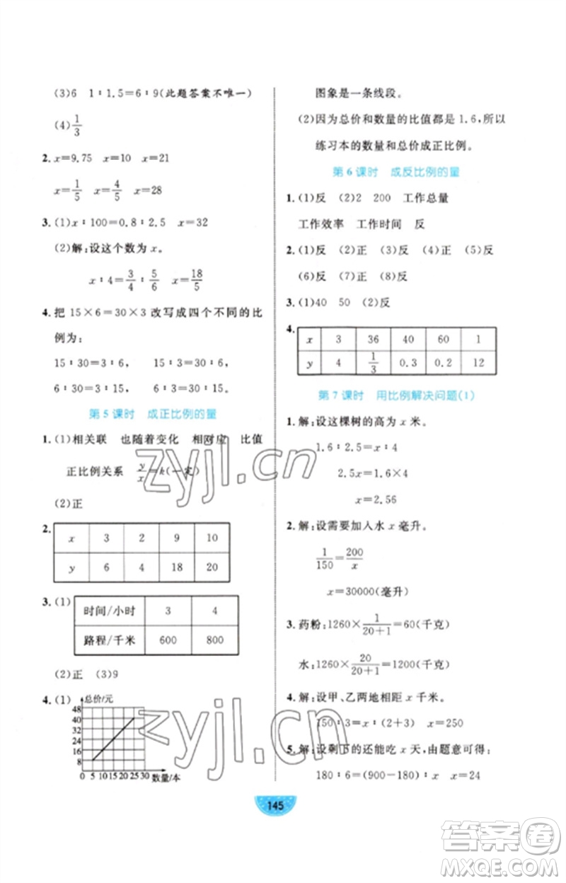 沈陽出版社2023黃岡名師天天練六年級數(shù)學下冊青島版參考答案