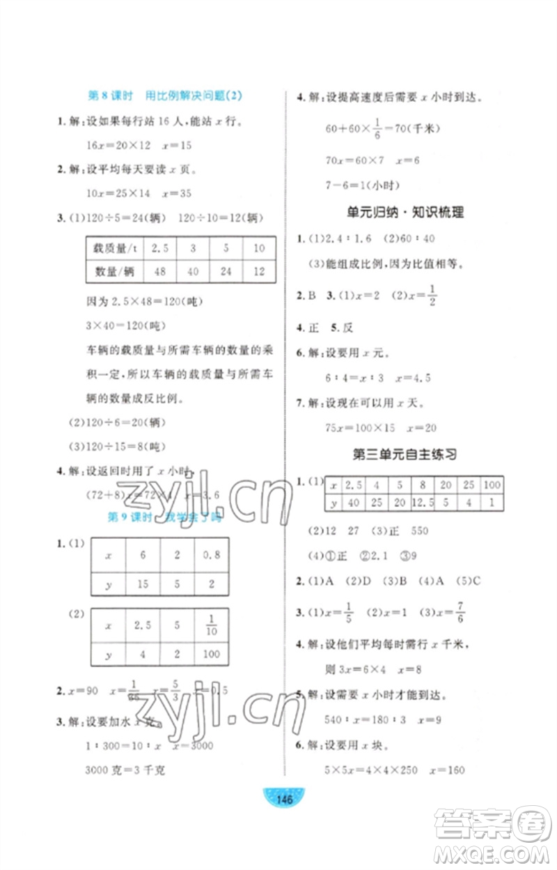 沈陽出版社2023黃岡名師天天練六年級數(shù)學下冊青島版參考答案