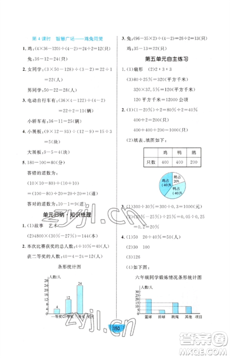 沈陽出版社2023黃岡名師天天練六年級數(shù)學下冊青島版參考答案