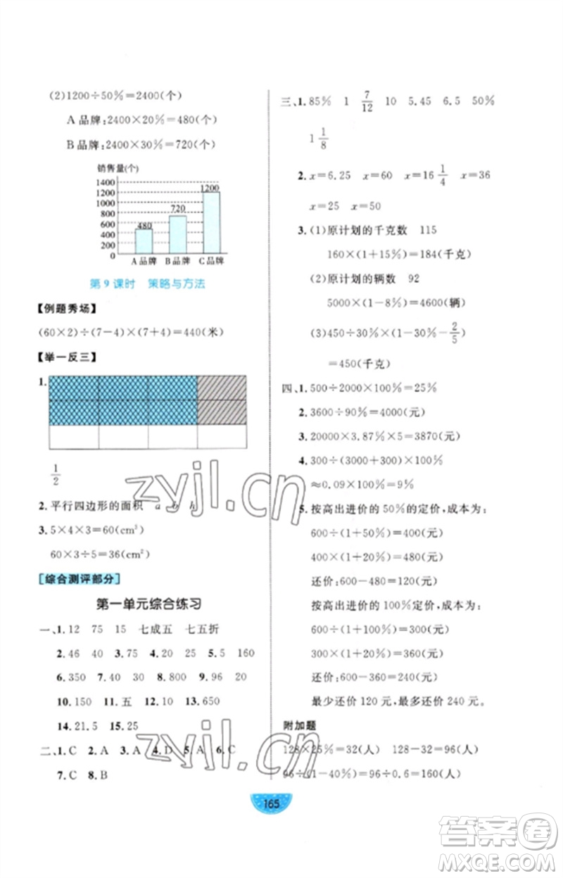 沈陽出版社2023黃岡名師天天練六年級數(shù)學下冊青島版參考答案