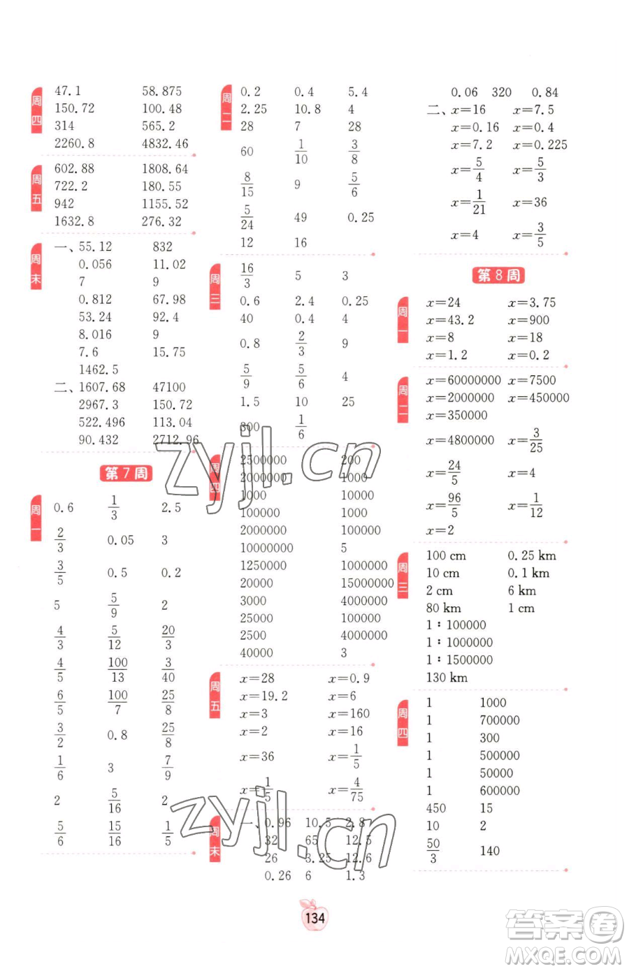 江蘇人民出版社2023小學(xué)數(shù)學(xué)計(jì)算高手六年級(jí)下冊(cè)數(shù)學(xué)RMJY人教版參考答案