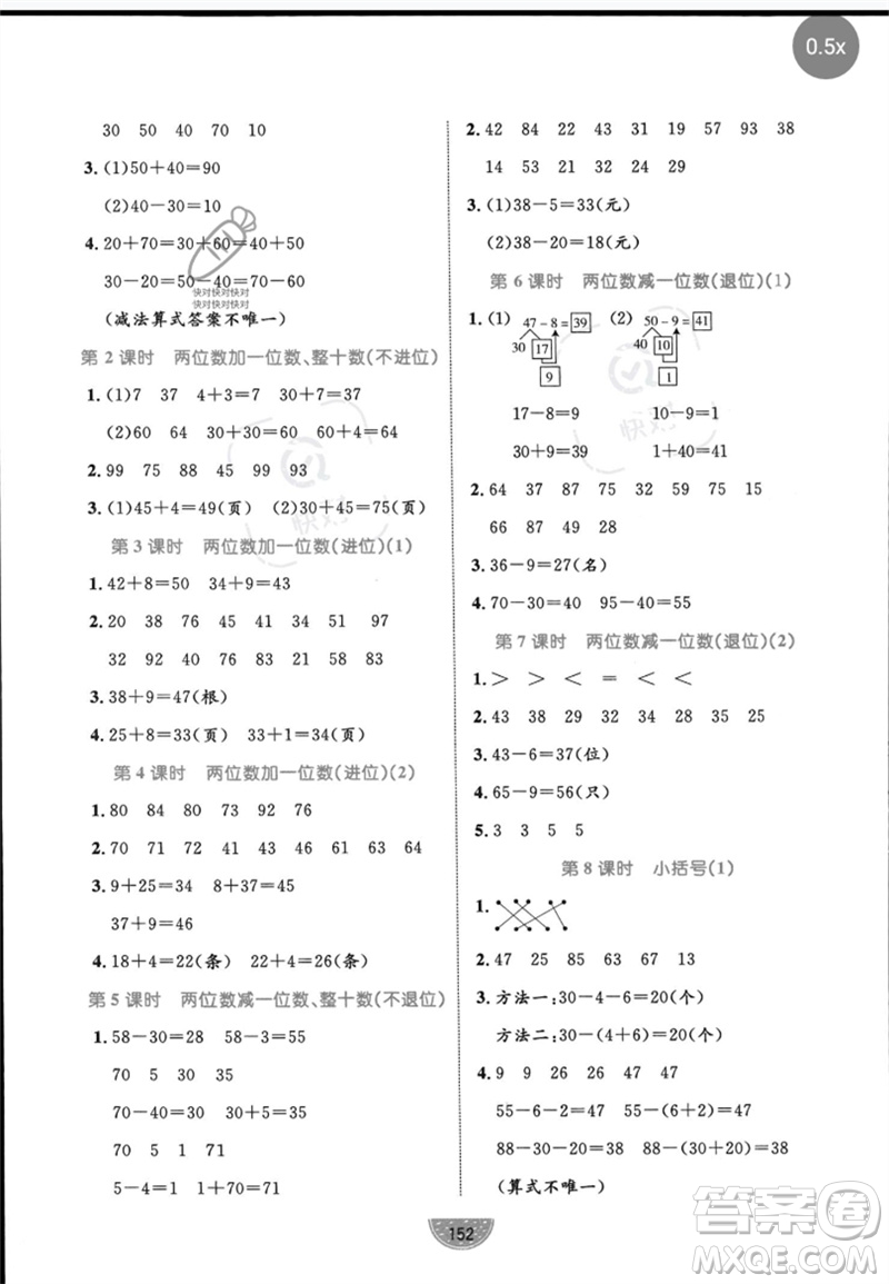 沈陽出版社2023黃岡名師天天練一年級數(shù)學(xué)下冊人教版參考答案