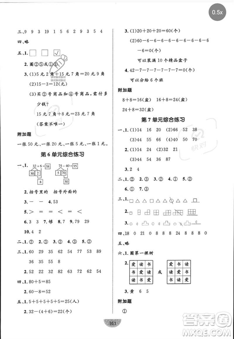 沈陽出版社2023黃岡名師天天練一年級數(shù)學(xué)下冊人教版參考答案