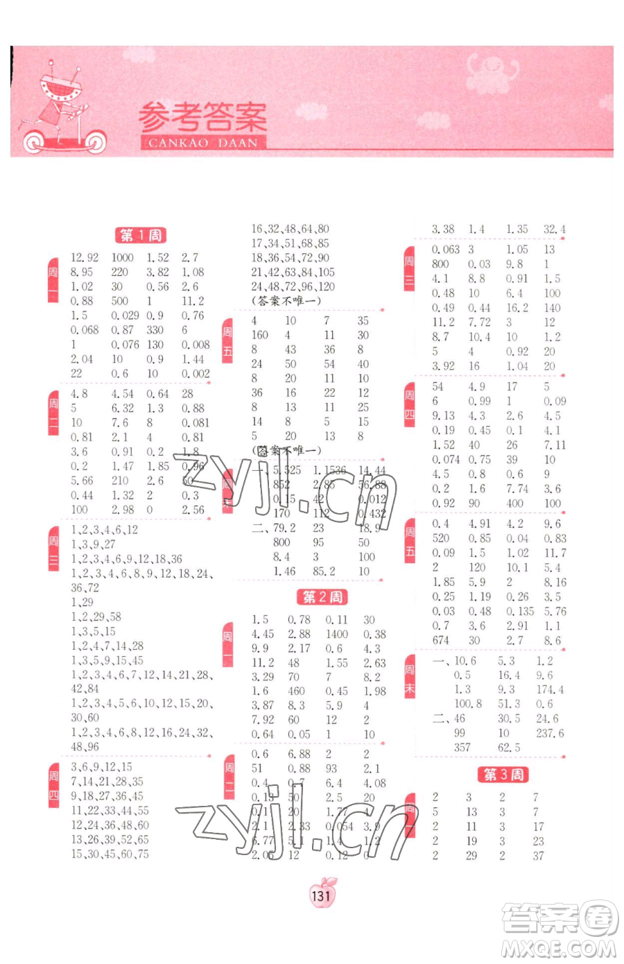 江蘇人民出版社2023小學(xué)數(shù)學(xué)計(jì)算高手五年級(jí)下冊(cè)數(shù)學(xué)RMJY人教版參考答案