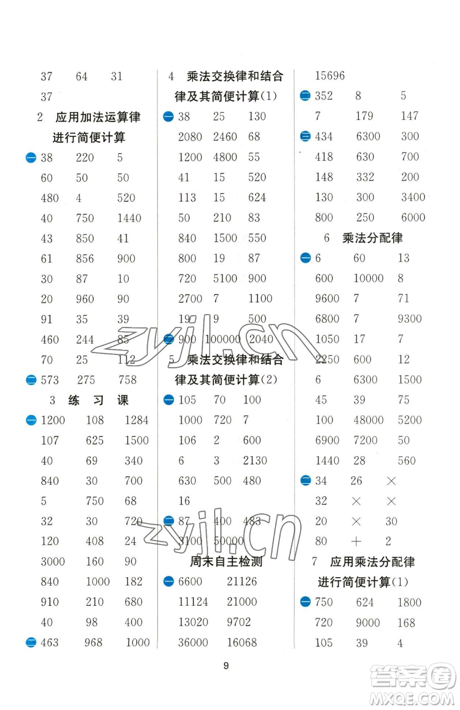 江蘇人民出版社2023小學(xué)數(shù)學(xué)計(jì)算高手四年級(jí)下冊(cè)數(shù)學(xué)JSJY蘇教版參考答案