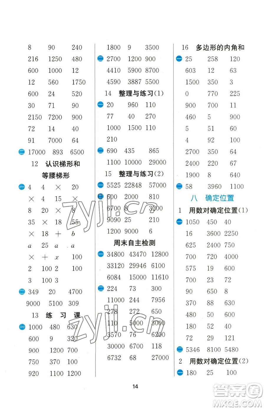 江蘇人民出版社2023小學(xué)數(shù)學(xué)計(jì)算高手四年級(jí)下冊(cè)數(shù)學(xué)JSJY蘇教版參考答案