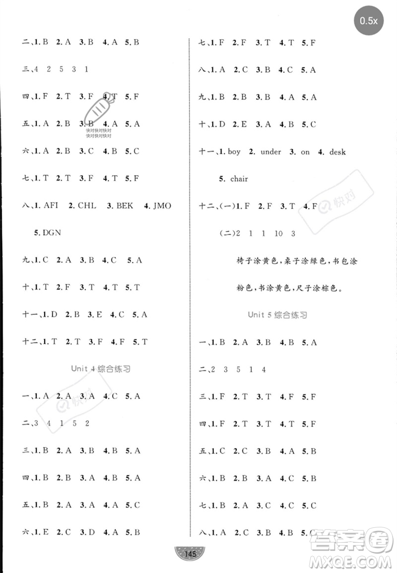 沈陽(yáng)出版社2023黃岡名師天天練三年級(jí)英語(yǔ)下冊(cè)人教PEP版參考答案