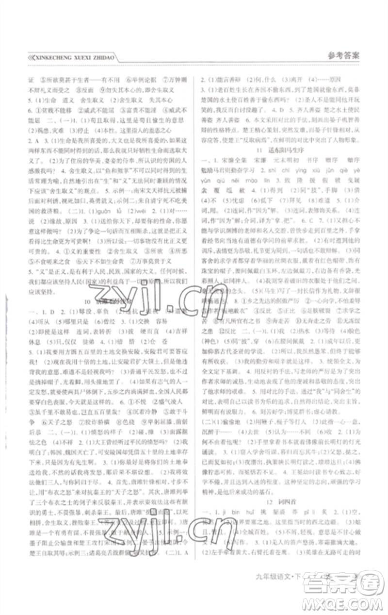 南方出版社2023新課程學習指導九年級語文下冊人教版參考答案