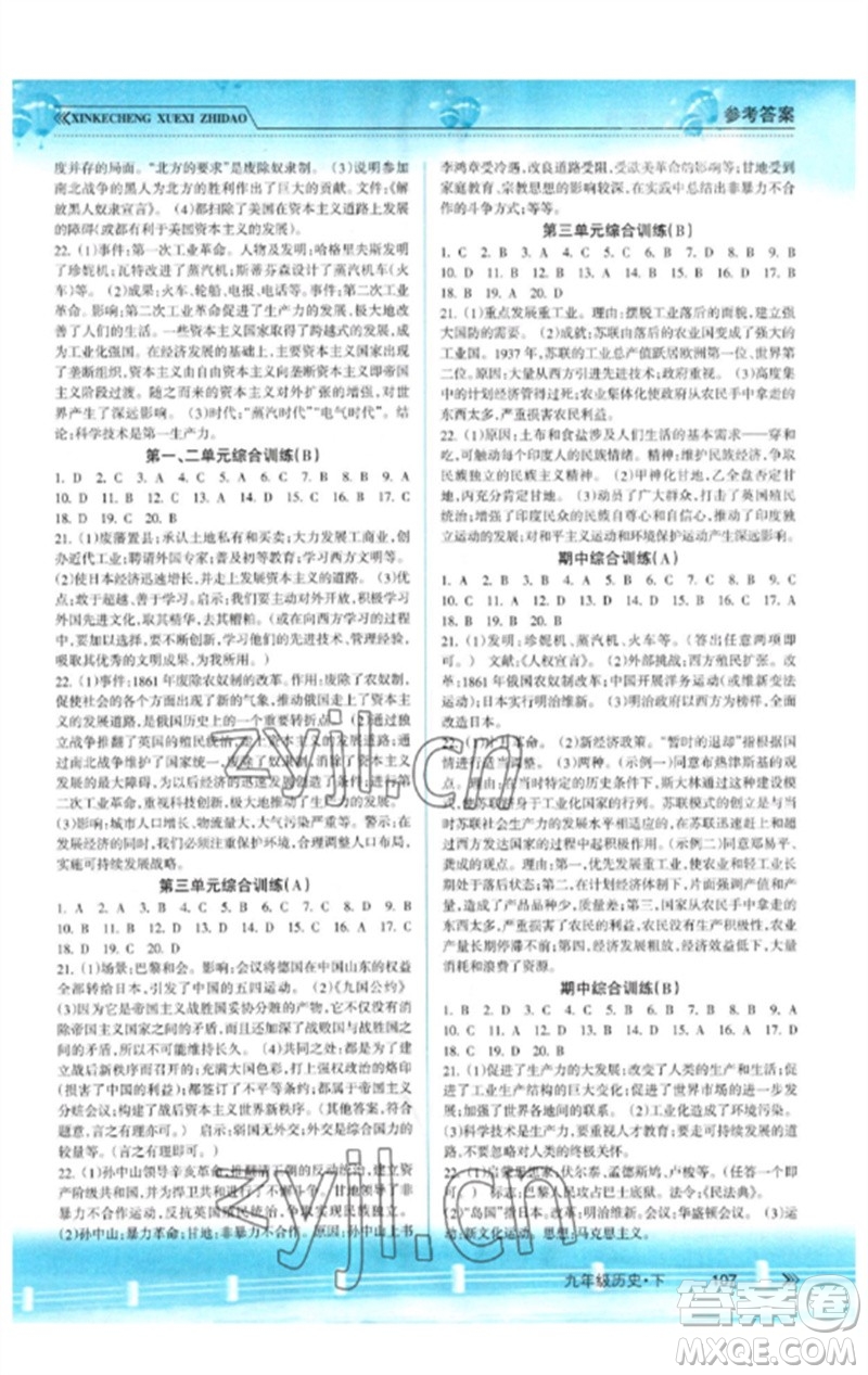 南方出版社2023新課程學(xué)習(xí)指導(dǎo)九年級歷史下冊人教版參考答案