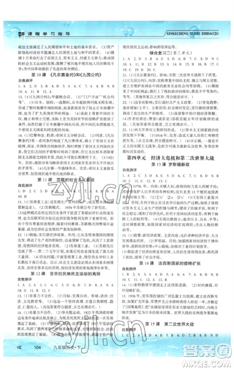 南方出版社2023新課程學(xué)習(xí)指導(dǎo)九年級歷史下冊人教版參考答案