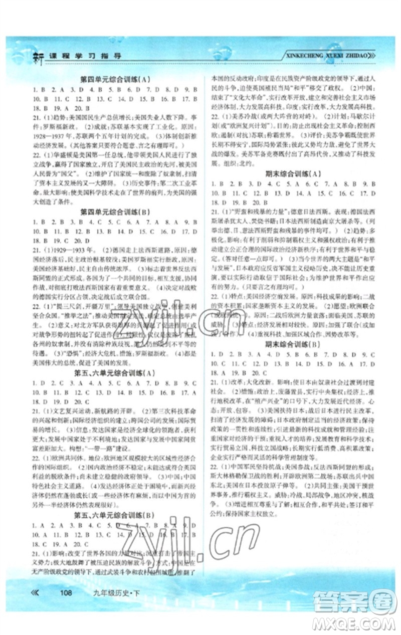 南方出版社2023新課程學(xué)習(xí)指導(dǎo)九年級歷史下冊人教版參考答案