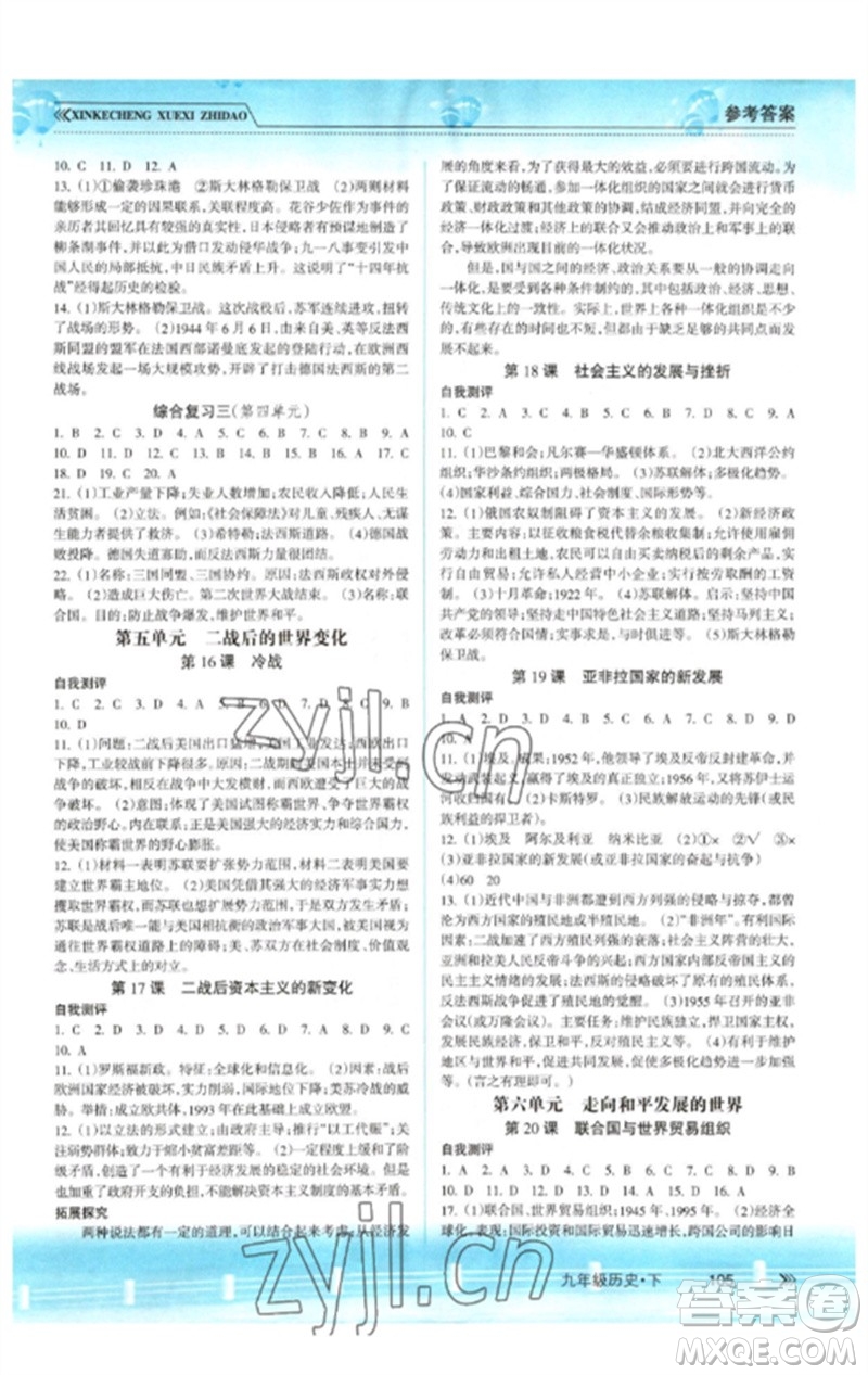 南方出版社2023新課程學(xué)習(xí)指導(dǎo)九年級歷史下冊人教版參考答案