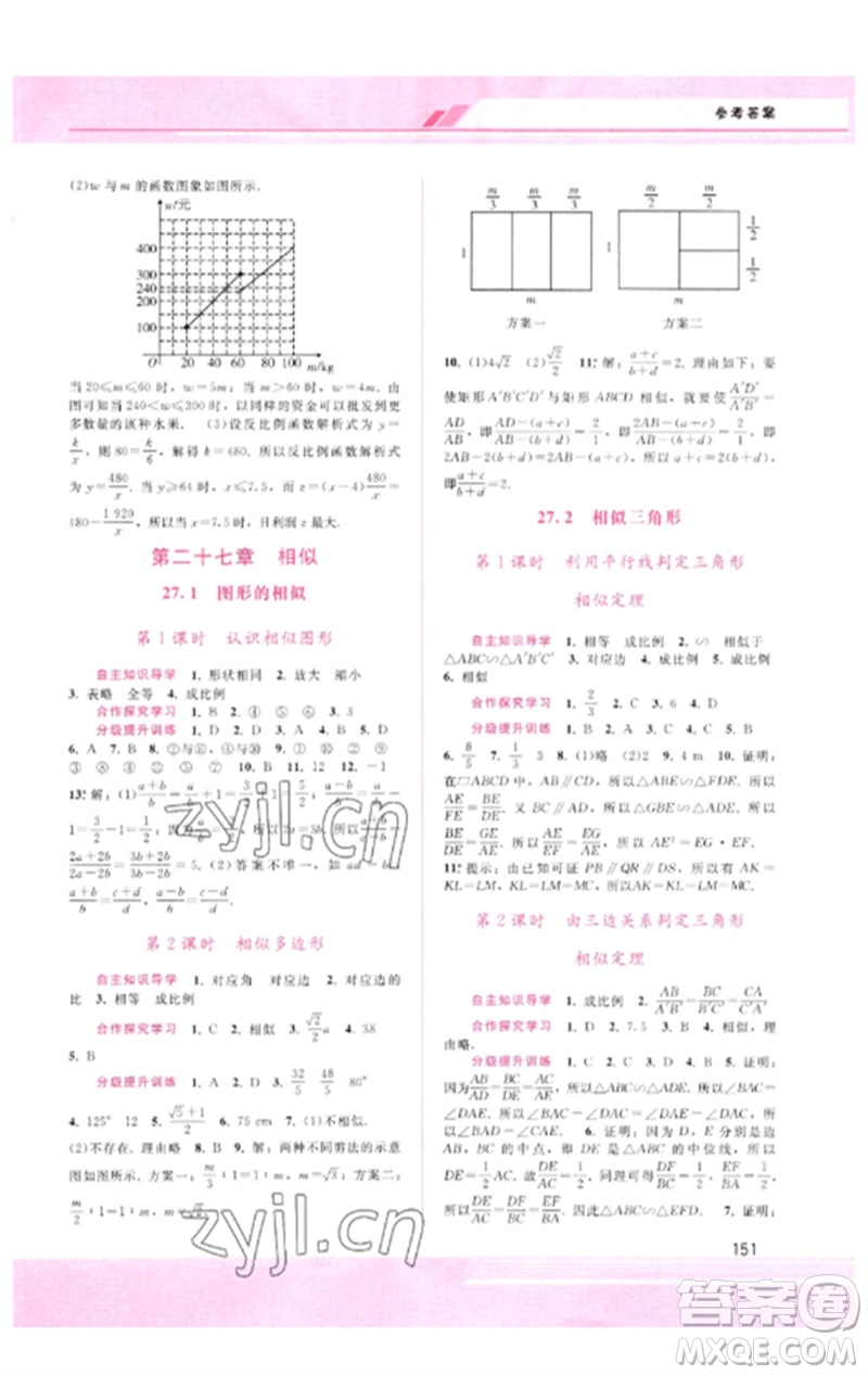 廣西師范大學出版社2023新課程學習輔導九年級數學下冊人教版參考答案